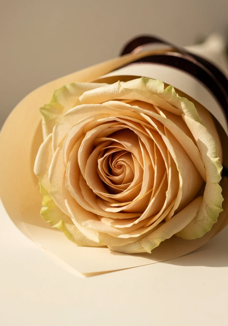 Extra Large — macro detail, single champagne rose