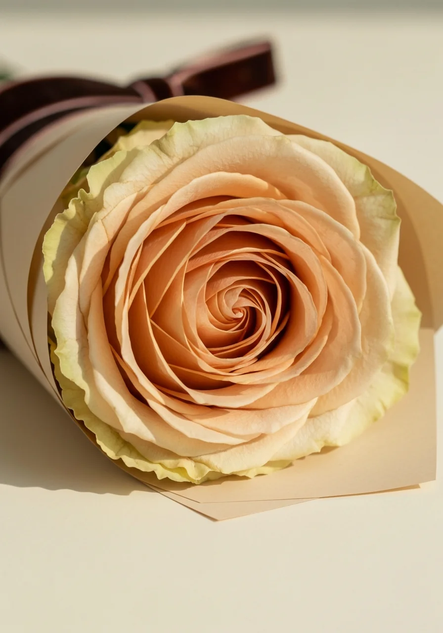 Grand — macro detail, single champagne rose