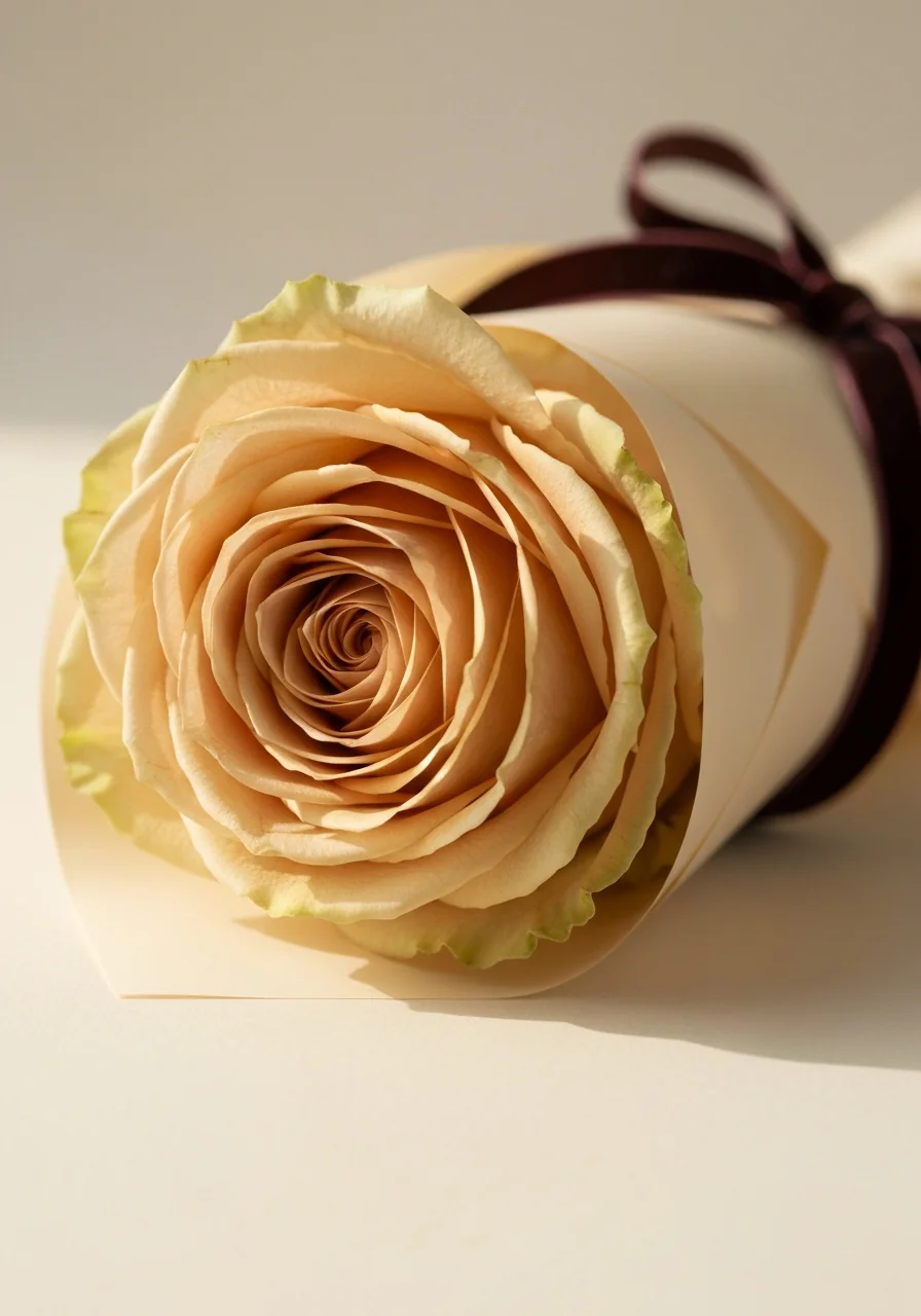 Posy — macro detail, single champagne rose