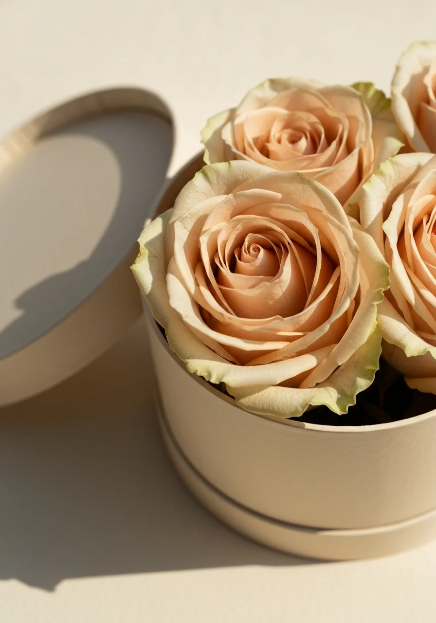 Large — macro detail, single champagne rose