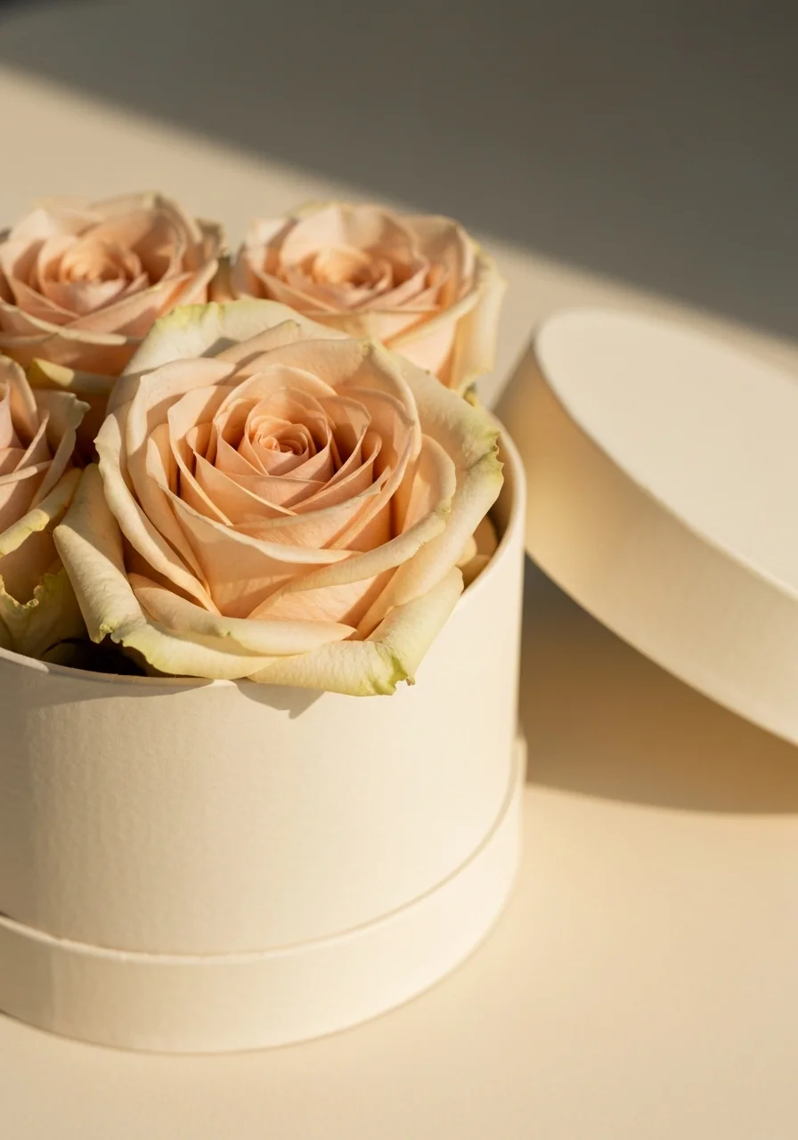 Medium — macro detail, single champagne rose
