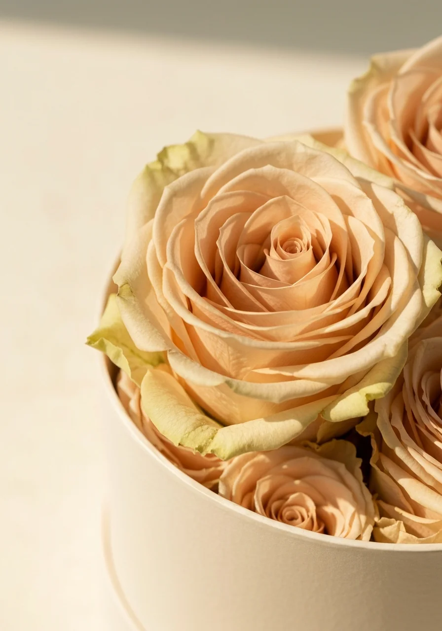 Extra Large — macro detail, single champagne rose