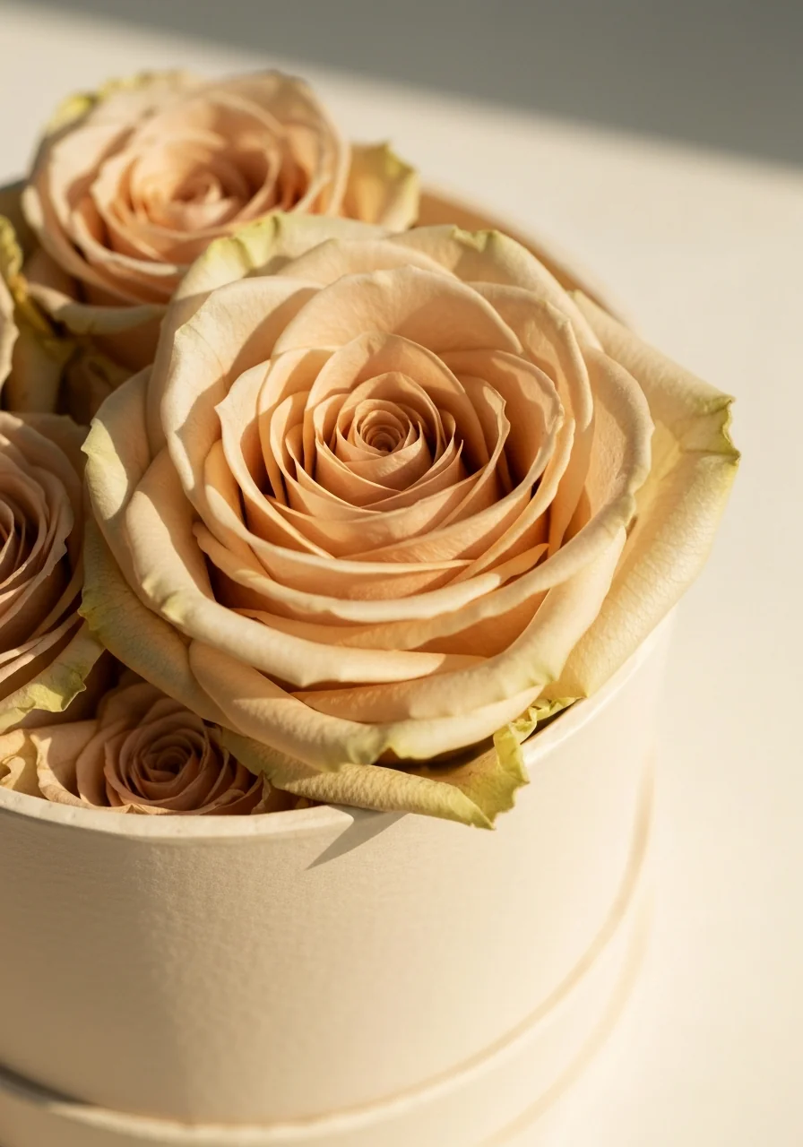 Large — macro detail, single champagne rose