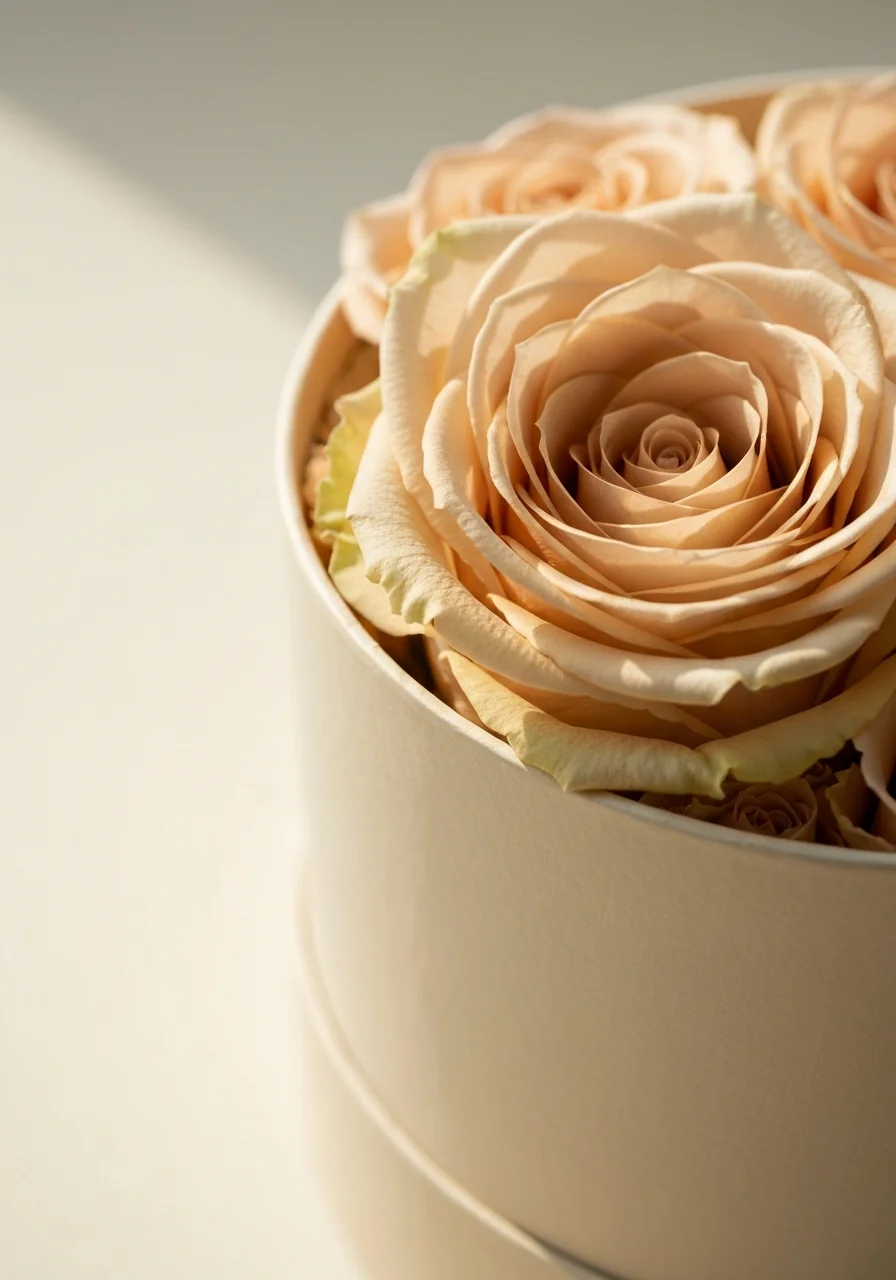 Mini — macro detail, single champagne rose